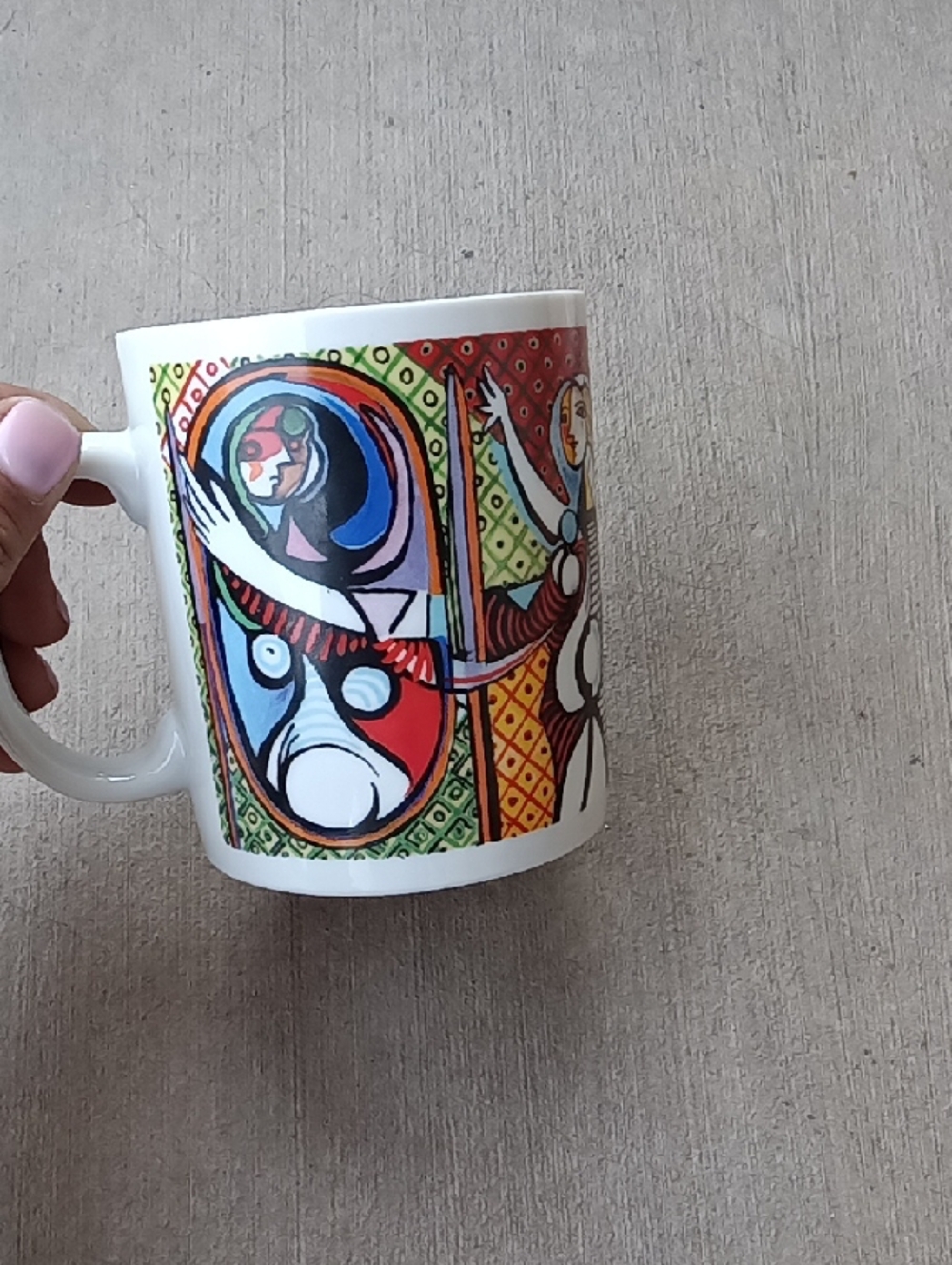White Ceramic Art Print Mug with Multicolor Abstract Design